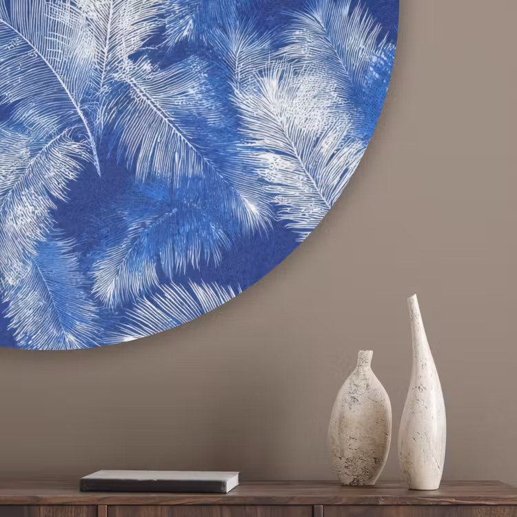 Palmblad - Patroon - Blauw Akoestische PET Vilt - Rond klein 838 -sfeer5_closeup