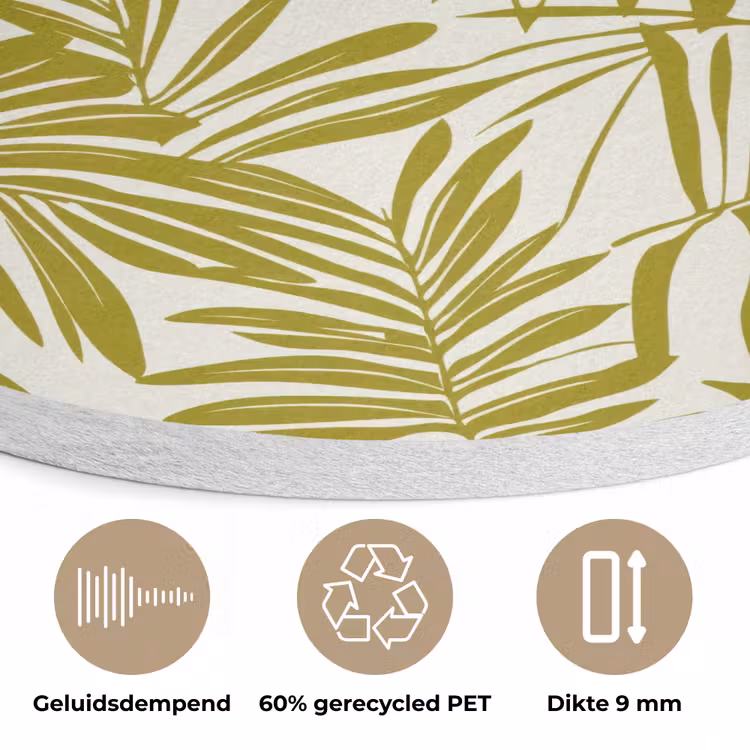 Palmblad - Patroon - Groen Akoestische PET Vilt - Rond klein 838 -closeup_NL