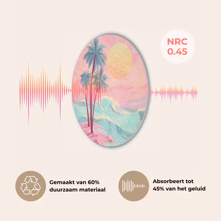 Palmbomen - Golven - Zee Akoestische PET Vilt - Rond klein -USP_NL