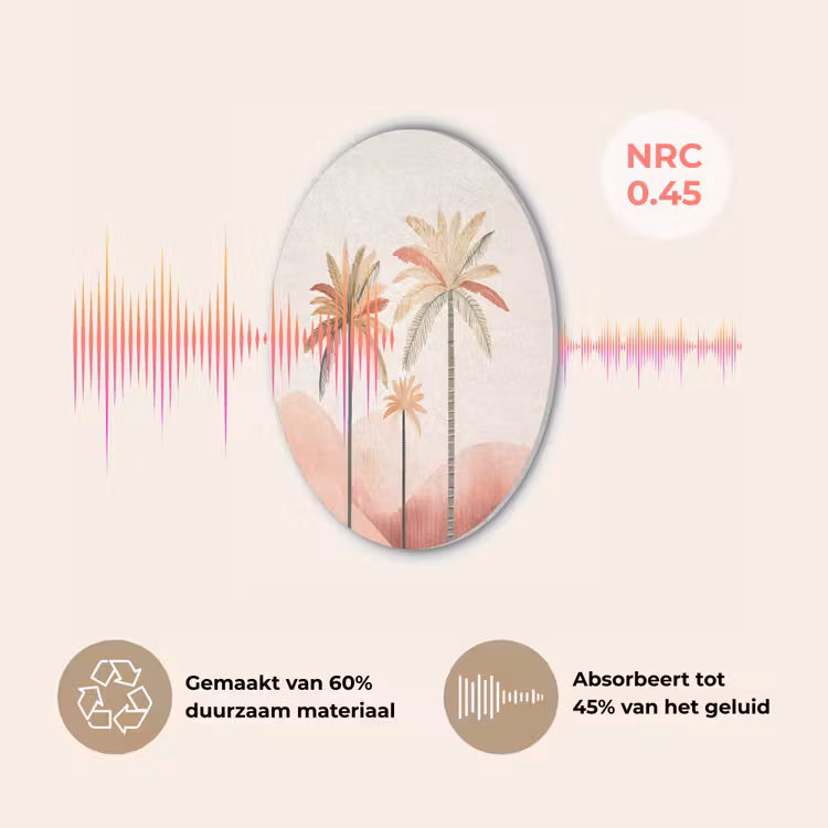 Palmbomen - Heuvels - Minimalistisch - Zachtroze Akoestische PET Vilt - Rond klein -USP_NL