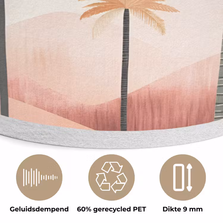 Palmbomen - Heuvels - Minimalistisch - Zachtroze Akoestische PET Vilt - Rond klein -closeup_NL