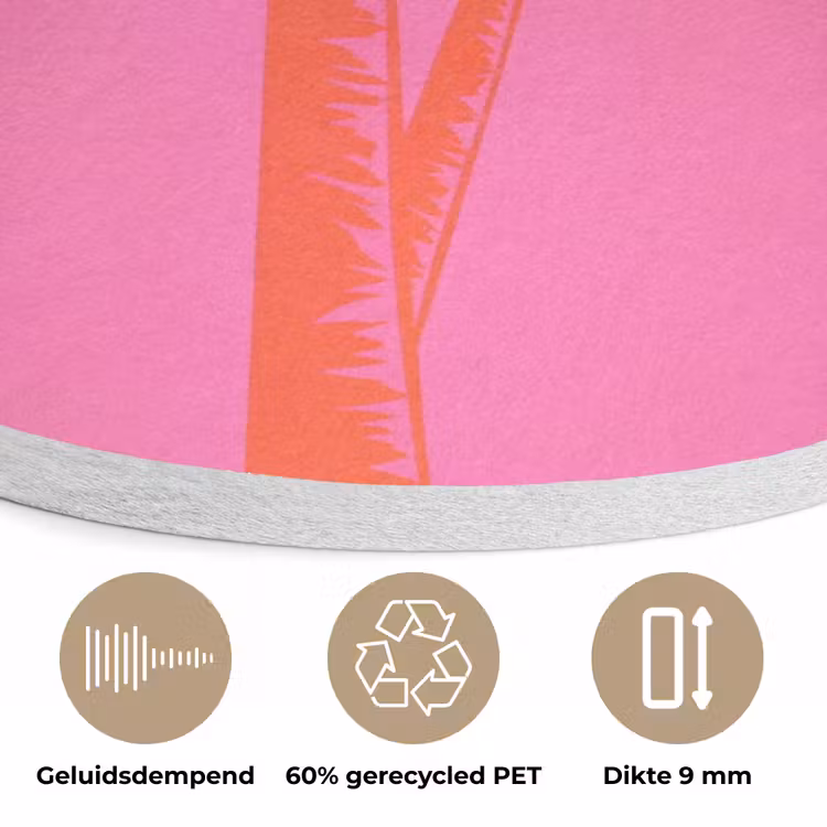 Palmbomen - Modern - Roze Akoestische PET Vilt - Rond klein -closeup_NL