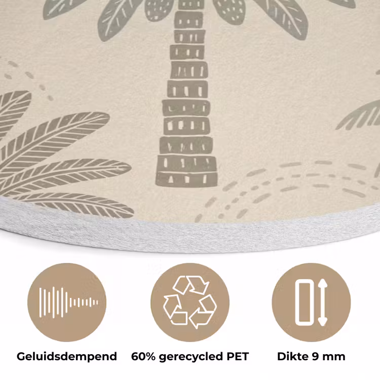 Palmbomen - Patroon - Tropisch - Beige Akoestische PET Vilt - Rond klein -closeup_NL