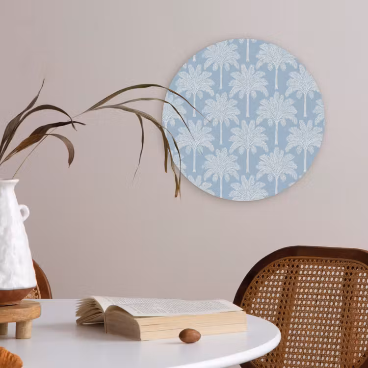 Palmboom - Modern - Blauw Akoestische PET Vilt - Rond klein 838 -sfeer3