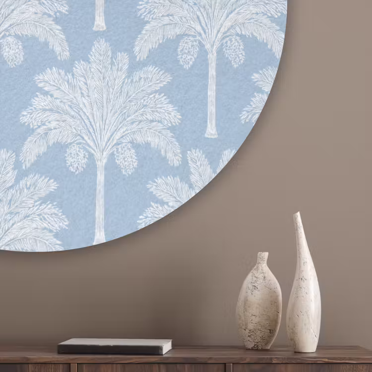 Palmboom - Modern - Blauw Akoestische PET Vilt - Rond klein 838 -sfeer5_closeup