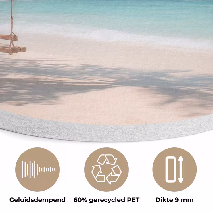 Palmboom - Schommel - Strand - Lucht Akoestische PET Vilt - Rond klein -closeup_NL