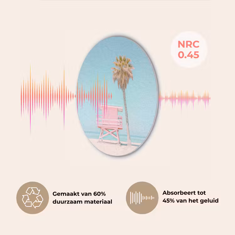 Palmboom - Strandhuis - Roze Akoestische PET Vilt - Rond klein -USP_NL