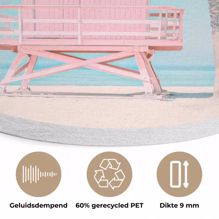 Palmboom - Strandhuis - Roze Akoestische PET Vilt - Rond klein -closeup_NL