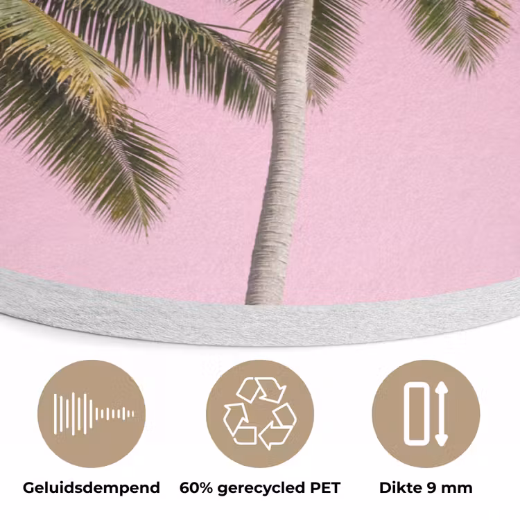 Palmboom - Tropisch - Pink Akoestische PET Vilt - Rond klein -closeup_NL