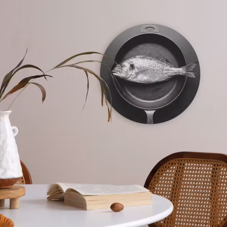Pan - Vis - Zwart - Wit Akoestische PET Vilt - Rond klein -sfeer3