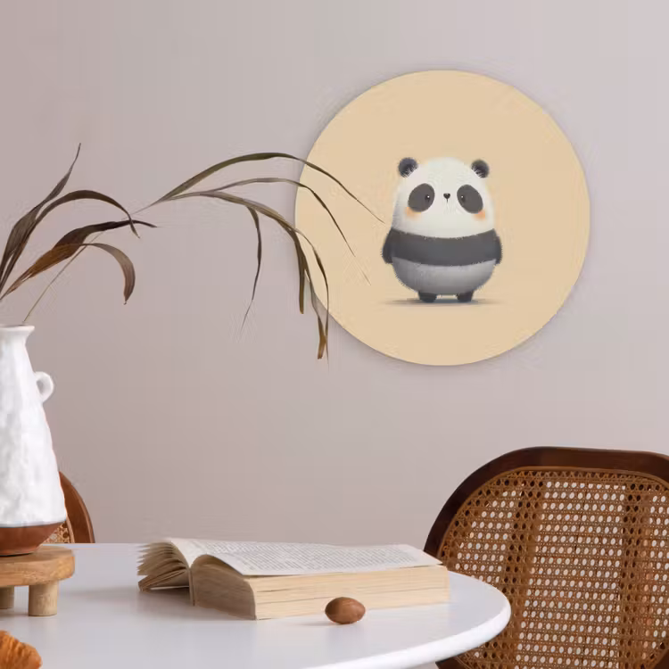 Panda - Beige - Minimalistisch Akoestische PET Vilt - Rond klein -sfeer3