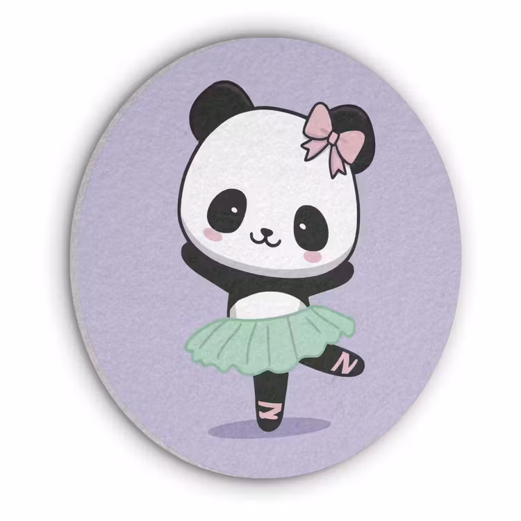 Panda - Paars - Sierlijk - Kawaii Akoestische PET Vilt - Rond klein -3d
