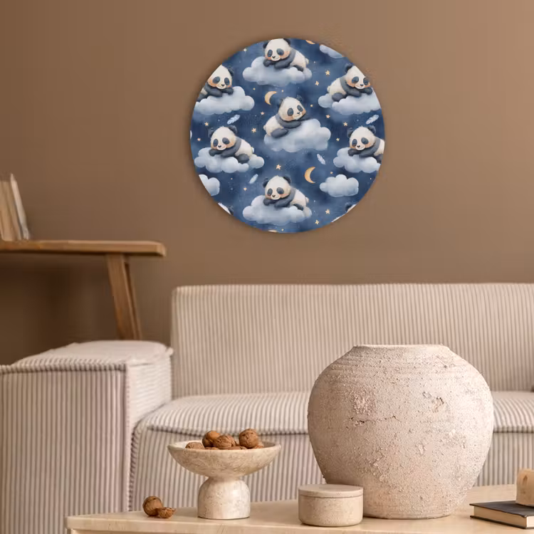 Panda's - Slapen - Blauw Akoestische PET Vilt - Rond klein 838 -sfeer1