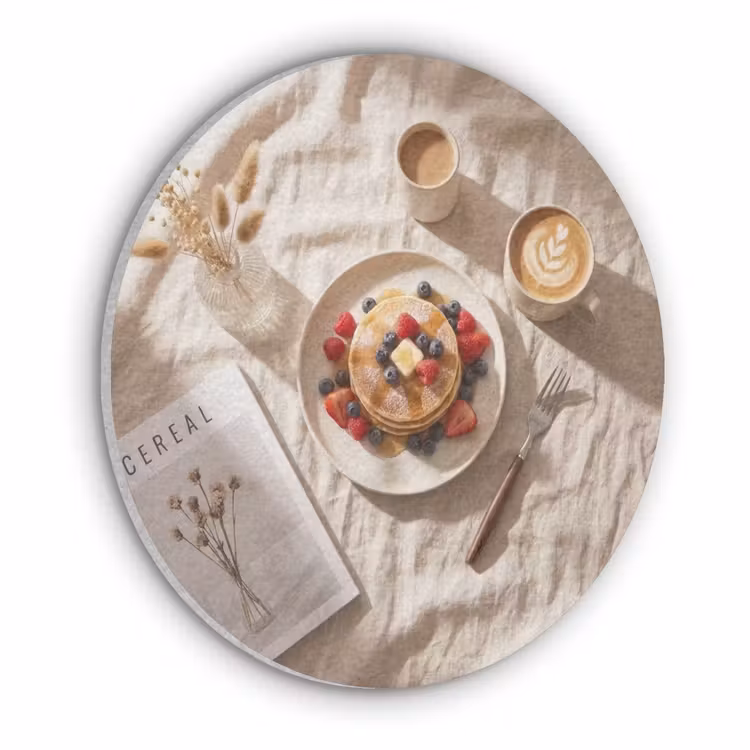 Pannenkoeken - Bessen - Ontbijt - Modern - Beige Akoestische PET Vilt - Rond klein -3d