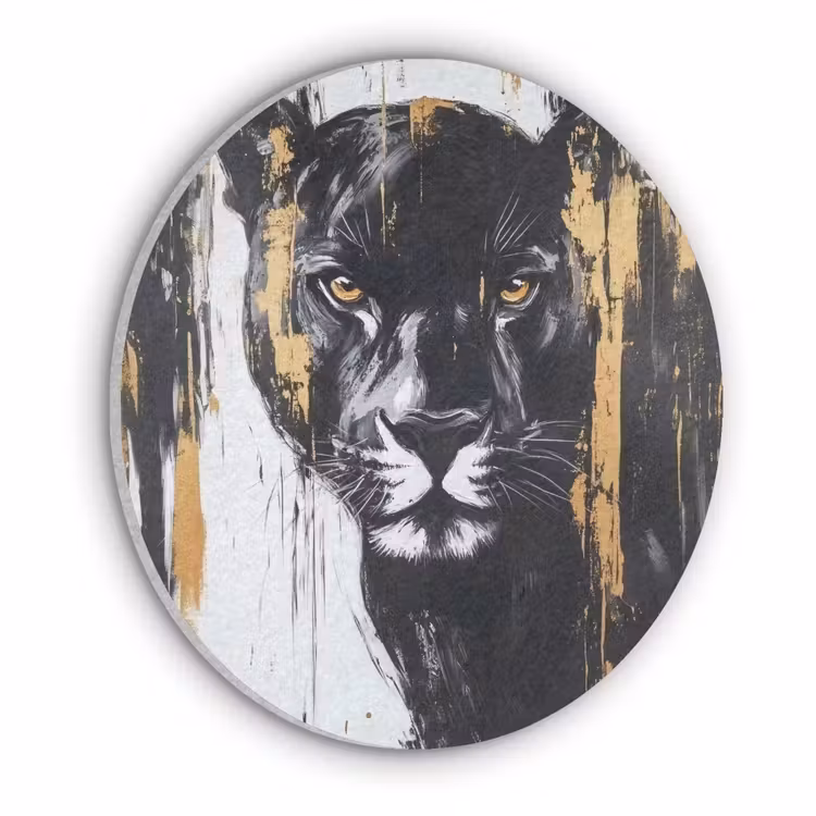 Panter - Zwart - Abstract - Verfstreken Akoestische PET Vilt - Rond klein -3d