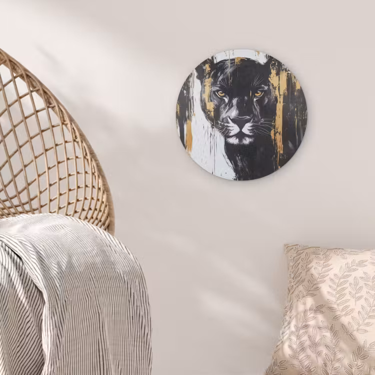 Panter - Zwart - Abstract - Verfstreken Akoestische PET Vilt - Rond klein -sfeer4