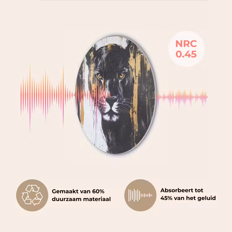 Panter - Zwart - Abstract - Verfstreken Akoestische PET Vilt - Rond klein -USP_NL
