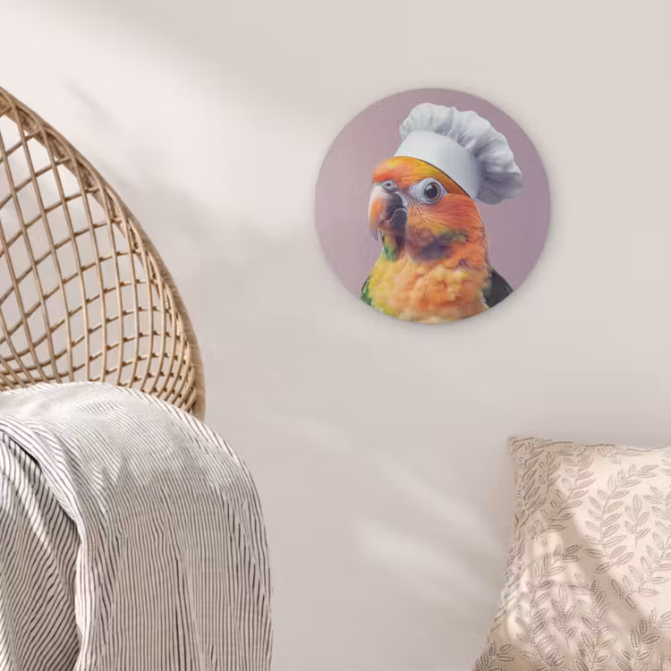 Papegaai - Koksmuts - Nieuwsgierig - Vogel Akoestische PET Vilt - Rond klein -sfeer4