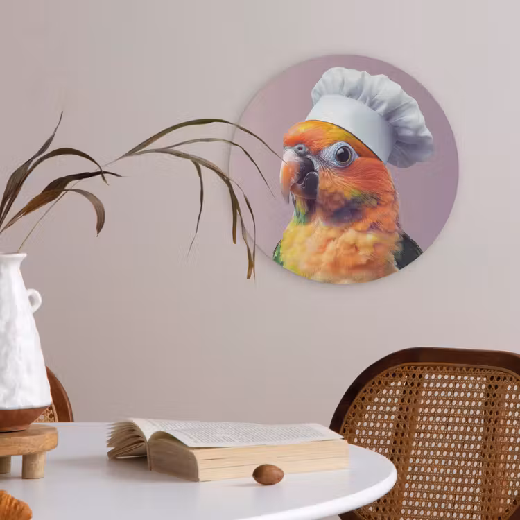 Papegaai - Koksmuts - Nieuwsgierig - Vogel Akoestische PET Vilt - Rond klein -sfeer3