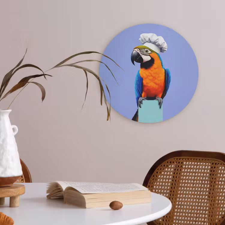 Papegaai - Koksmuts - Vogel - Leuk Akoestische PET Vilt - Rond klein -sfeer3