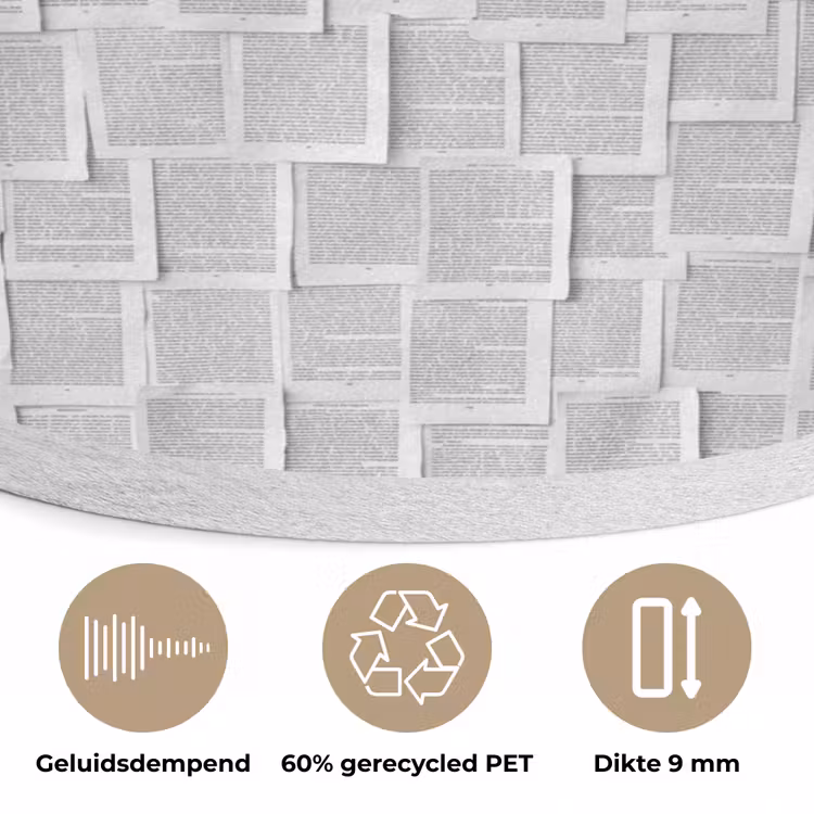 Papier - Overlappend - Textuur - Modern - Wit Akoestische PET Vilt - Rond klein -closeup_NL
