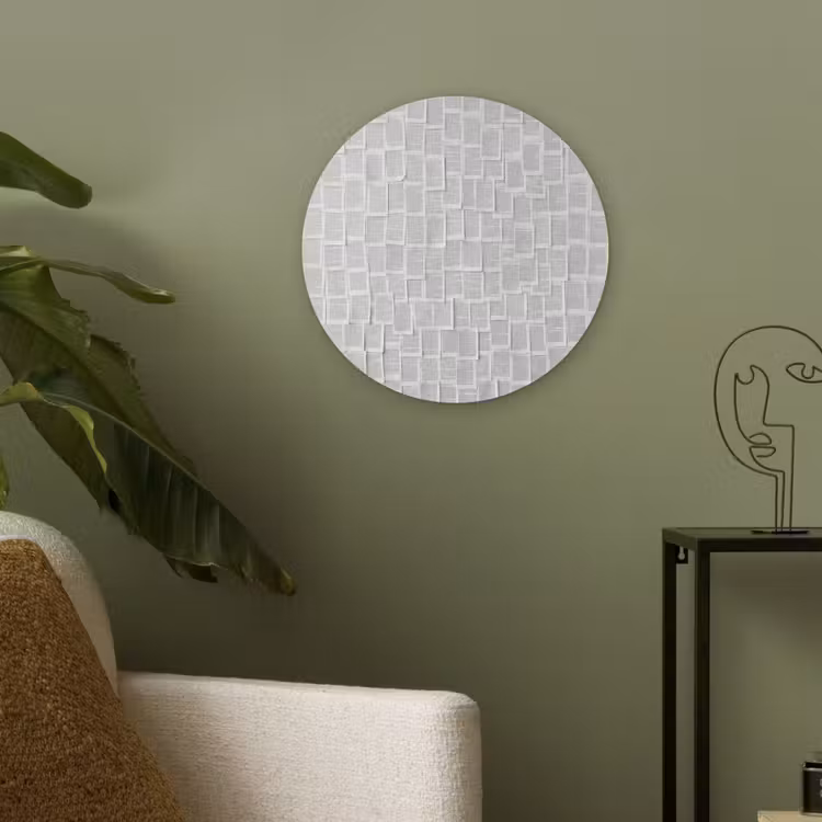 Papier - Overlappend - Textuur - Modern - Wit Akoestische PET Vilt - Rond klein -sfeer2