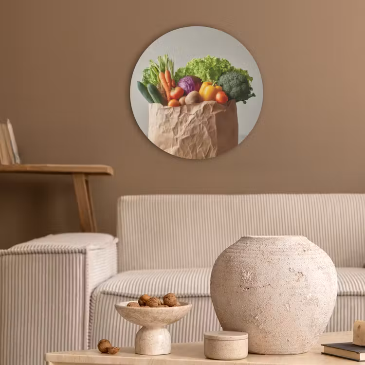 Papieren - Boodschappen - Groente - Kleurrijk Akoestische PET Vilt - Rond klein -sfeer1