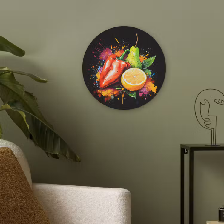 Paprika - Peer - Citroen - Graffiti - Verf - Abstract Akoestische PET Vilt - Rond klein -sfeer2