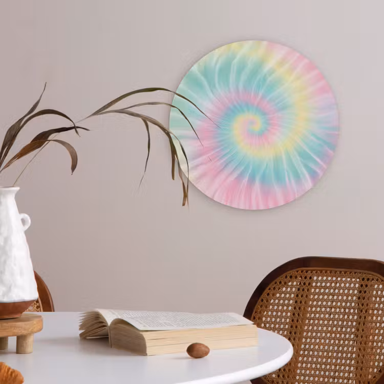 Pasteltinten - Tie dye - Roze Akoestische PET Vilt - Rond klein -sfeer3