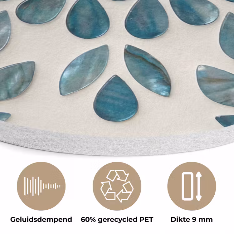 Patroon - Bladeren - Abstract - Modern - Turquoise Akoestische PET Vilt - Rond klein -closeup_NL