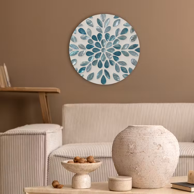 Patroon - Bladeren - Abstract - Modern - Turquoise Akoestische PET Vilt - Rond klein -sfeer1