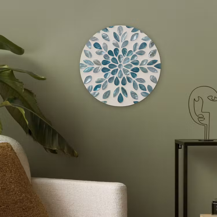 Patroon - Bladeren - Abstract - Modern - Turquoise Akoestische PET Vilt - Rond klein -sfeer2