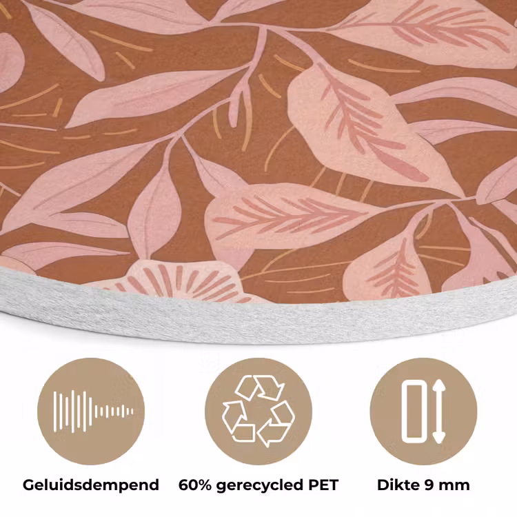 Patroon - Bladeren - Terracotta Akoestische PET Vilt - Rond klein 838 -closeup_NL