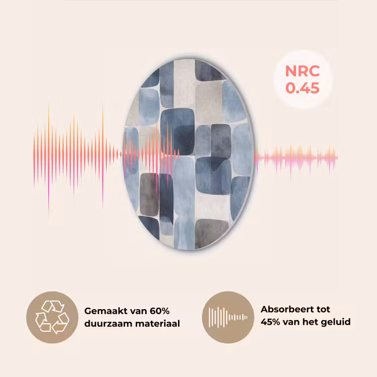 Patroon - Blauw - Vierkanten Akoestische PET Vilt - Rond klein -USP_NL