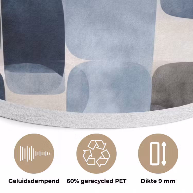 Patroon - Blauw - Vierkanten Akoestische PET Vilt - Rond klein -closeup_NL