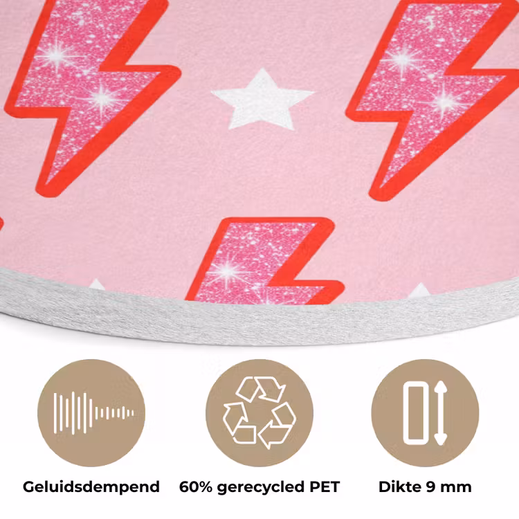 Patroon - Bliksem - Ster - Glitter - Roze Akoestische PET Vilt - Rond klein -closeup_NL
