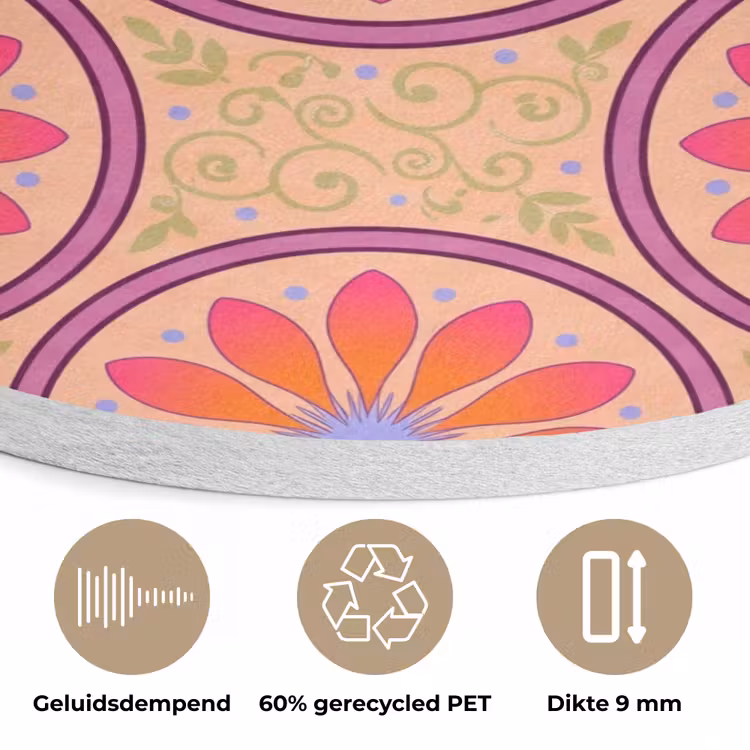 Patroon - Bloemen - Decoratief - Kleurrijk - Modern Akoestische PET Vilt - Rond klein -closeup_NL