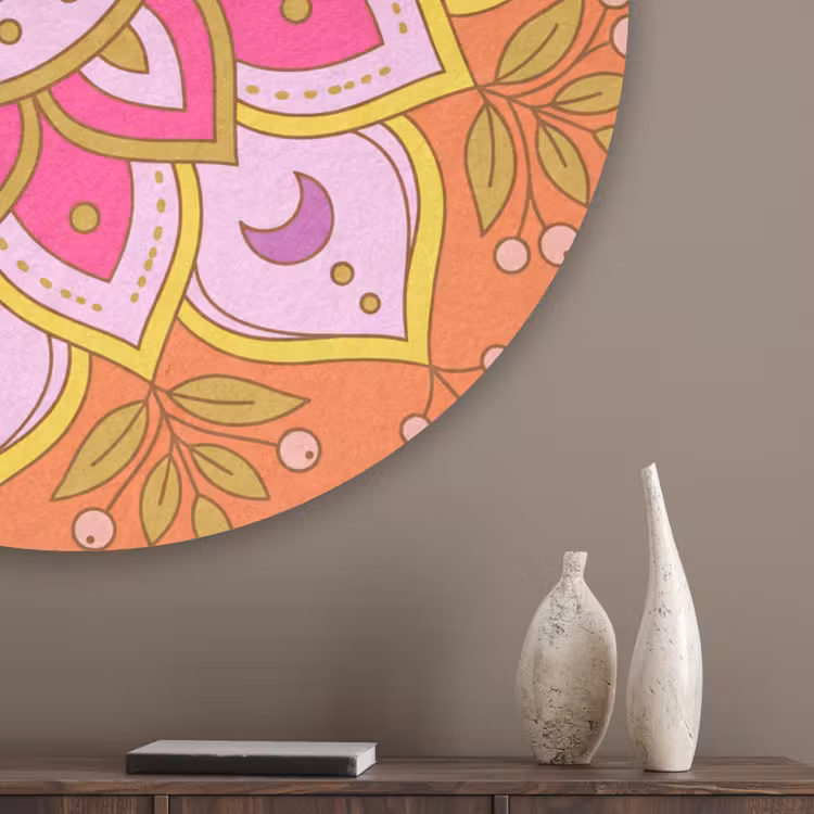 Patroon - Bloemmotief - Decoratie - Abstract - Roze Akoestische PET Vilt - Rond klein -sfeer5_closeup
