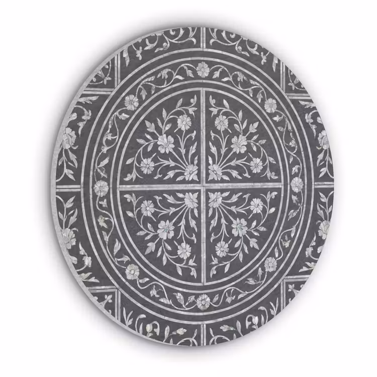 Patroon - Bloemmotief - Decoratie - Klassiek - Zwart Akoestische PET Vilt - Rond klein -3d
