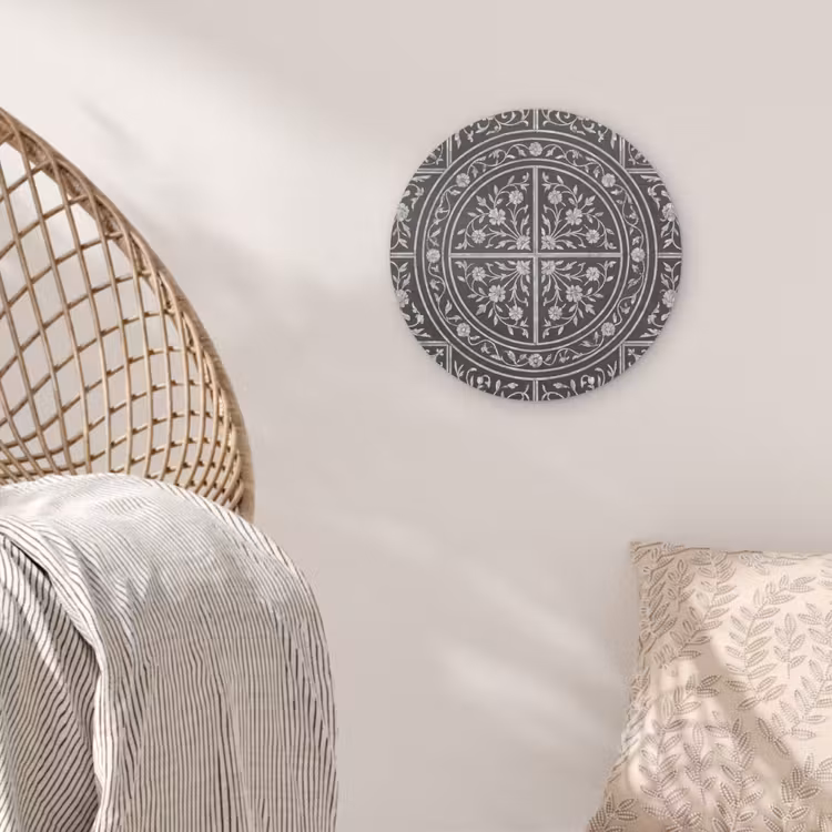 Patroon - Bloemmotief - Decoratie - Klassiek - Zwart Akoestische PET Vilt - Rond klein -sfeer4