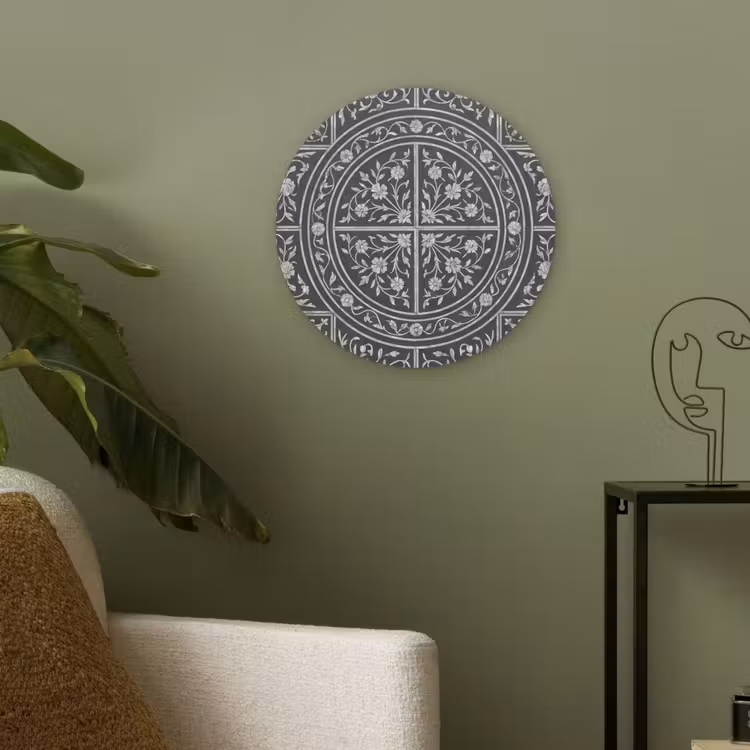 Patroon - Bloemmotief - Decoratie - Klassiek - Zwart Akoestische PET Vilt - Rond klein -sfeer2