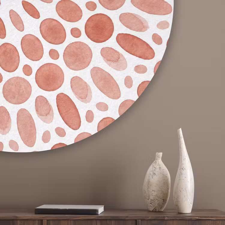 Patroon - Cirkels - Abstract - Modern - Rood Akoestische PET Vilt - Rond klein -sfeer5_closeup