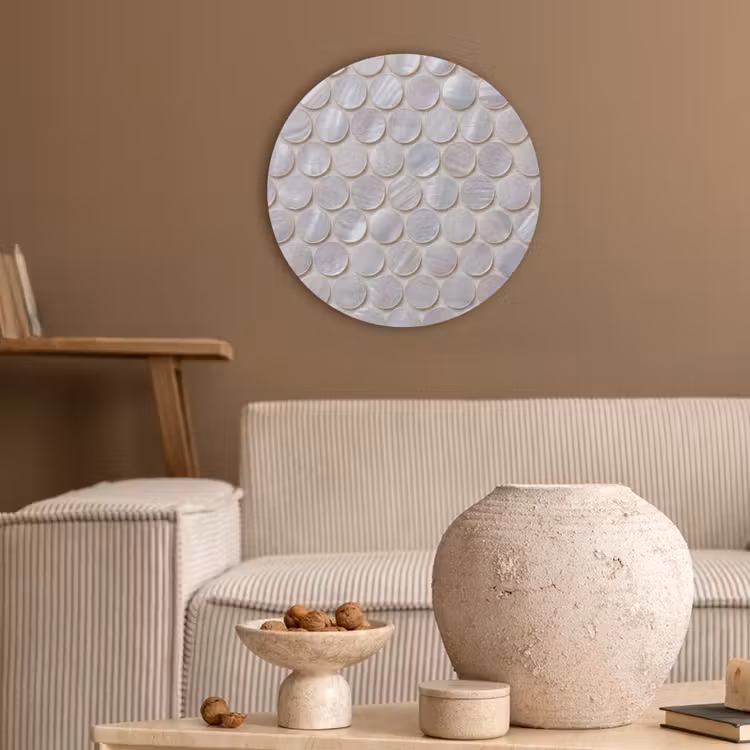 Patroon - Cirkels - Abstract - Modern - Wit Akoestische PET Vilt - Rond klein -sfeer1