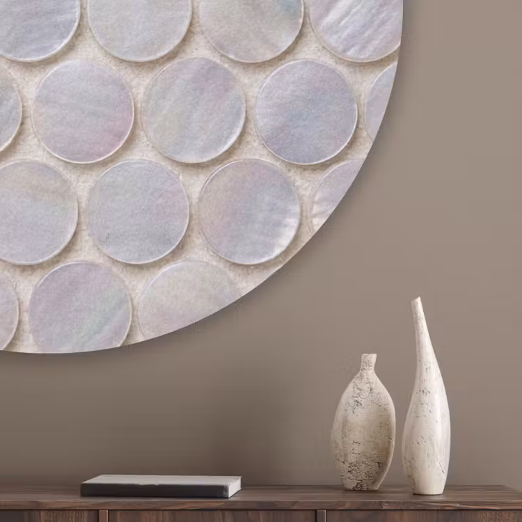 Patroon - Cirkels - Abstract - Modern - Wit Akoestische PET Vilt - Rond klein -sfeer5_closeup