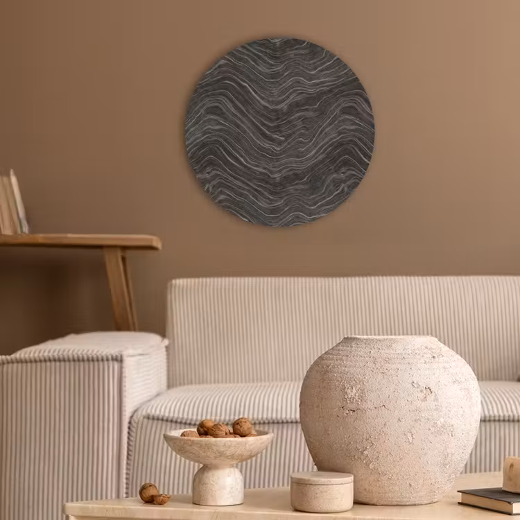 Patroon - Contrast - Antraciet Akoestische PET Vilt - Rond klein 838 -sfeer1