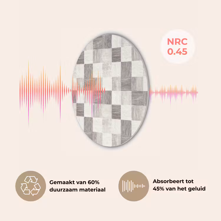 Patroon - Dambord - Houtnerf Akoestische PET Vilt - Rond klein 838 -USP_NL