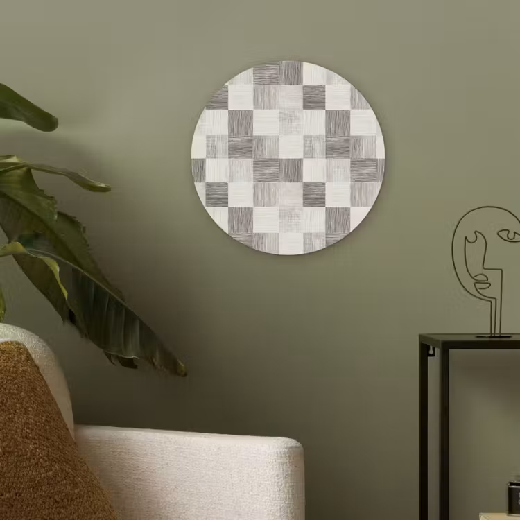 Patroon - Dambord - Houtnerf Akoestische PET Vilt - Rond klein 838 -sfeer2