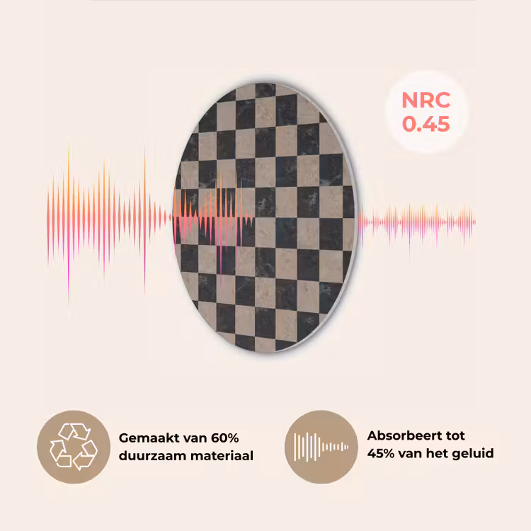 Patroon - Dambord - Marmer Akoestische PET Vilt - Rond klein 838 -USP_NL