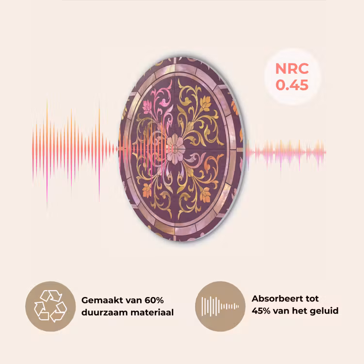 Patroon - Floraal - Oosters - Paars - Goud Akoestische PET Vilt - Rond klein -USP_NL