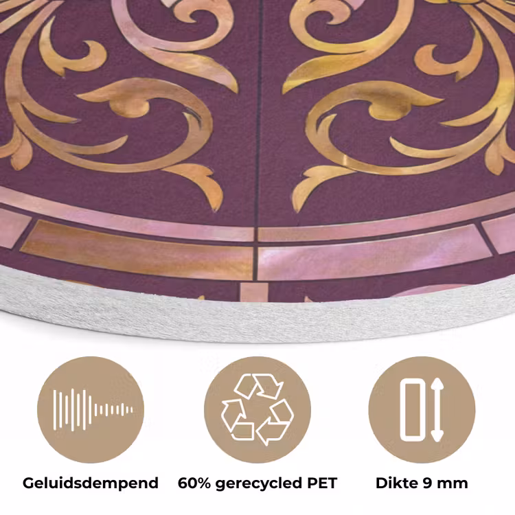 Patroon - Floraal - Oosters - Paars - Goud Akoestische PET Vilt - Rond klein -closeup_NL